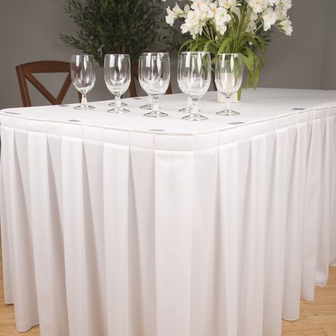 Alluring Table Skirts For Wedding, graduation party and birthday party, an ideal way to cover unsightly table leg. Hurry up! Grab them from Simply Elegant Chair Covers and Linens, LLC. #WeddingTableSkirts #affordablechaircovers #chaircoversforsale Table Skirting, Cheap Table, Gathering Table, Living Room Table Sets, Times Tables, Elegant Chair, Table Skirt, Tablecloth Fabric, Table Pads