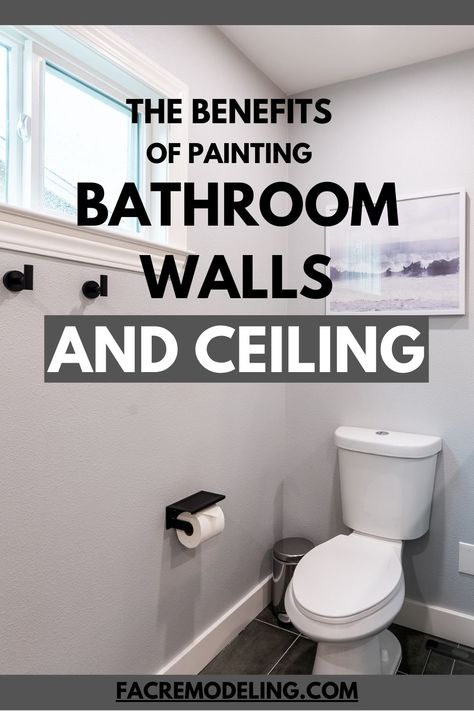 The benefits of painting your bathroom walls and ceiling Bathroom Ceiling Paint, Charcoal Bathroom, Painting Bathroom Walls, Ceiling Remodel, Bathroom Painting, Gray Painted Walls, Grey Ceiling, Painted Bathroom, Narrow Bathroom