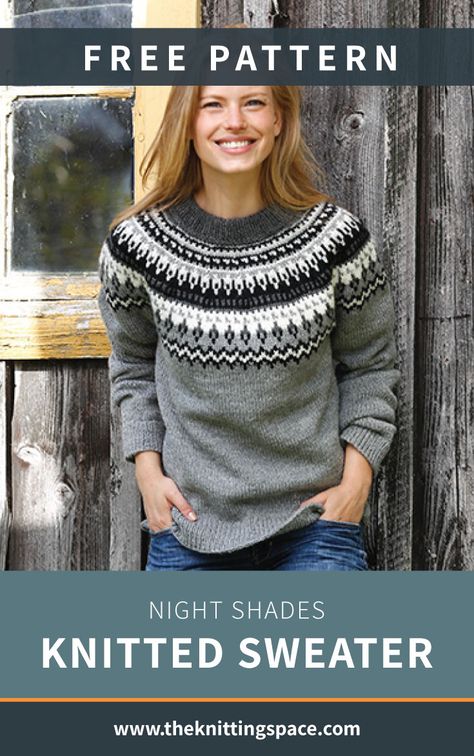 Craft this classic knitted sweater in time for the winter season. This fun knitting project is knitted bottom up with Nordic pattern.| Discover over 3,000 free knitting patterns at theknittingspace.com #knitpatternsfree #handmadegifts #DIY #fallknittingpatterns #fallknittingprojects #autumnoutfits #autumncrafts #wintercrafts #winterknittingprojects #winterknittingpatterns Free Crochet And Knitting Patterns, Bottom Up Sweater Knitting Pattern, Nordic Sweater Knitting Pattern, Free Fair Isle Knitting Patterns Sweater, Free Fairisle Sweater Knitting Patterns, Nordic Sweater Patterns Free Knitting, Scandinavian Knitting Patterns Free, Top Down Knitted Sweaters Free Pattern, Nordic Sweater Pattern Free