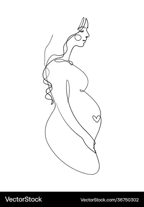 Aesthetic Vector, Minimalist Sketch, Child Drawing, View Aesthetic, A Pregnant Woman, Heart Vector, Continuous Line, Pregnant Woman, Side View