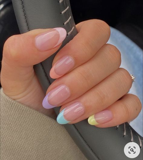 Acrylic Nails Ideas Multicolor, Nail Extension Pastel Colours, French Tip Nails Multicolor, Multicolor French Tip Nails, Pastel French Tips, Bali Nails, Tip Nails, Beauty Inspo, French Tips