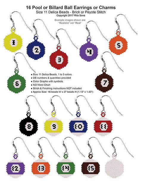 16 Pool or Billiard Ball Earrings or Charms | Bead-Patterns.com Plastic Canvas Earrings Pattern, Beaded Numbers, Bead Jewelry Ideas, Billiard Ball, Beaded Braclets, Bead Ball, Pool Ball, Crochet Keychain Pattern, Beading Jewelery