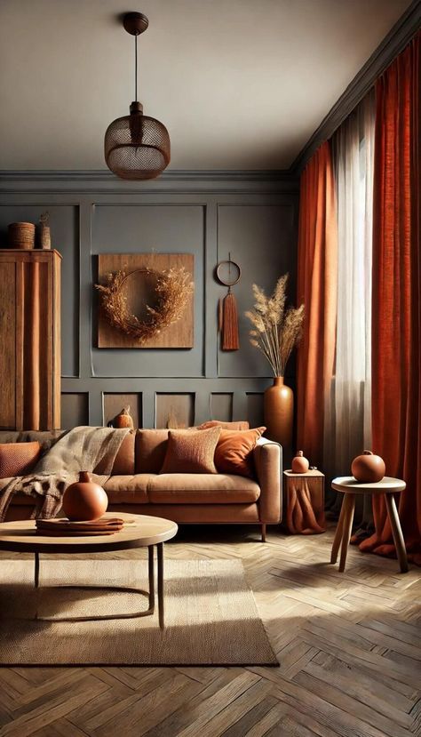 15 Must-See Curtains That Perfectly Match Grey Walls and Brown Furniture 28 Living Room Ideas Brown Walls, Brown Furniture Wall Color Ideas, Grey Walls And Brown Furniture, Curtains To Match Grey Walls, Brown Wall Color, Curtains For Grey Walls, Centerpiece With Candles, Curtain Colors, Grey And Brown Living Room