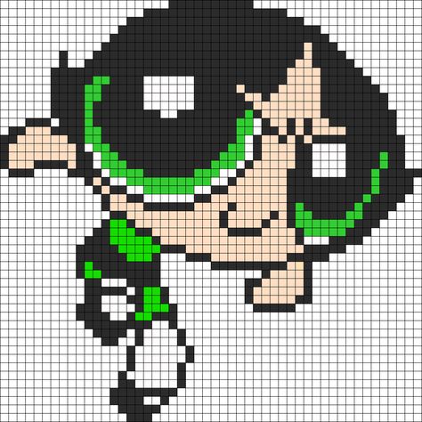 PowerPuff Girls ButterCup Perler Bead Pattern / Bead Sprite  (Shows better on site) Buttercup Perler Beads, Buttercup Cross Stitch, Buttercup Pixel Art, Powerpuff Girls Pixel Art, Pixel Powerpuff, Pixel Art Powerpuff, Powerpuff Girls Buttercup, Buttercup Powerpuff, Powerpuff Kızları