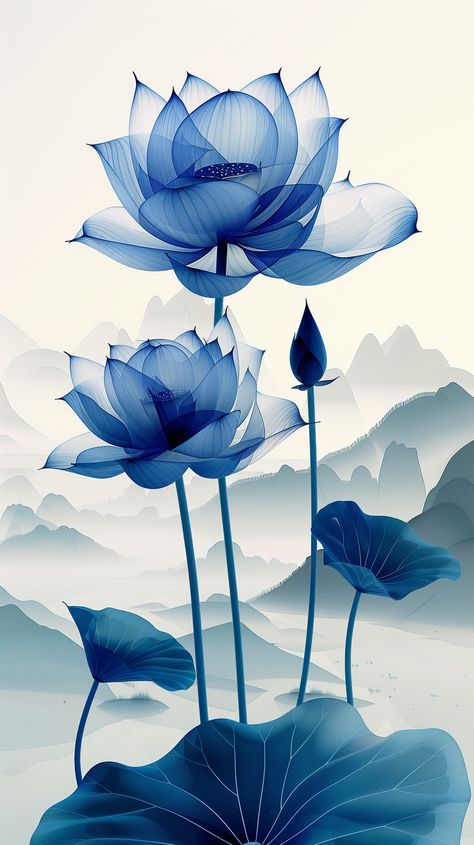 Ethereal Blue Translucent Lotus Against Snowy Mountain Blue Crystal Flower Wallpaper, Lucky Picture, Globe Flower, Wallpaper Tablet, Ethereal Blue, Contrast Art, Inspirational Digital Art, Mountain Backdrop, Blue Lotus Flower