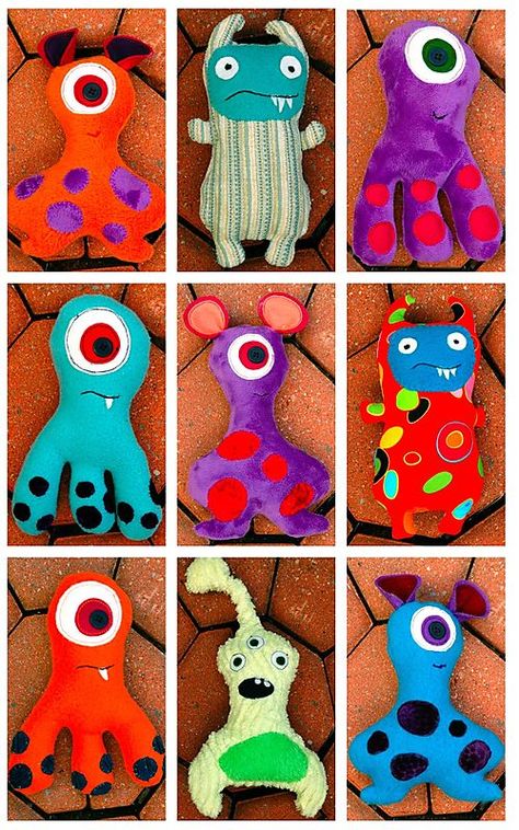 monster softies... these are the type of stuffed animals I want to fill Brock's room with! Making Toys, Felt Monster, Big Toys, Matchbox Art, Ugly Dolls, Puppet Making, Monster Dolls, Monster Birthday, Sock Animals