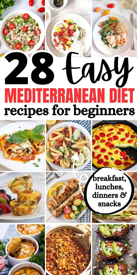 Mediterranean Diet Recipes For Beginners, Mediterranean Diet Food List, Easy Mediterranean Diet, Mediterranean Recipes Healthy, Salad Quinoa, Mediterranean Diet Recipes Dinners, Med Diet, Mediterranean Diet Meal Plan, Breakfast Low Carb