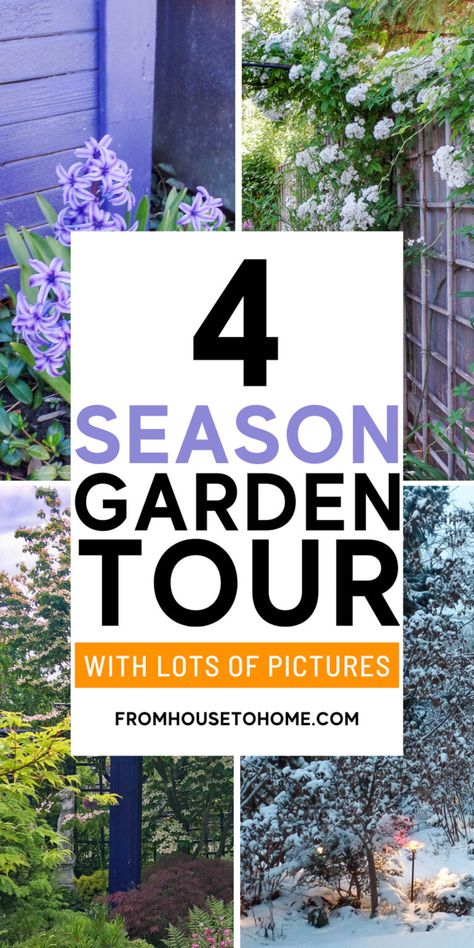 Year Round Flower Garden Tour | Gardens All Season Garden, Four Season Garden, Year Round Garden, Evergreen Bush, Round Garden, Perennial Flower, Climbing Hydrangea, Hydrangea Bush, Backyard Garden Layout