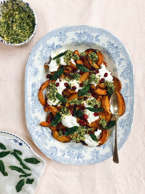 I call this a centre stage dish because it really can hold up as ... Butternut Squash And Burrata, Butternut Squash Burrata, Smoked Burrata, Butternut Squash Thanksgiving, Butternut Squash With Cranberries, Sage Pesto, Roast Butternut Squash, Humphrey Munson, Late Twenties