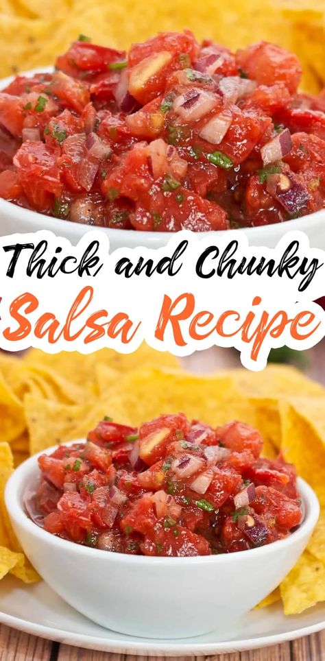 Thick And Chunky Salsa Recipe, Homemade Chunky Salsa Recipe, Chunky Salsa Recipe With Fresh Tomatoes, Thick Salsa Recipe, Best Chunky Salsa Recipe, Fresh Chunky Salsa Recipe, Salsa Dishes, Easy Stroganoff, Vegetable Salsa