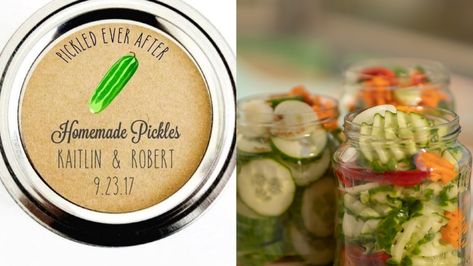 Personalized Pickle Wedding Favors Are Here To Dill-ight Your Guests Pickle Wedding, Jam Wedding Favors, Coffee Wedding Favors, Summer Wedding Favors, Bottle Opener Favors, Honey Wedding Favors, Succulent Wedding Favors, Creative Wedding Favors, Inexpensive Wedding Favors