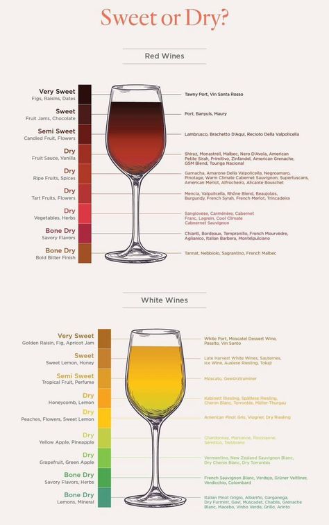 Wine Dry To Sweet Chart, Wine Chart Sweet To Dry, Red Wine For Beginners, Sweet Wines For Beginners, Wine Etiquette, Types Of Red Wine, Wine Basics, Wine Chart, Wine Facts