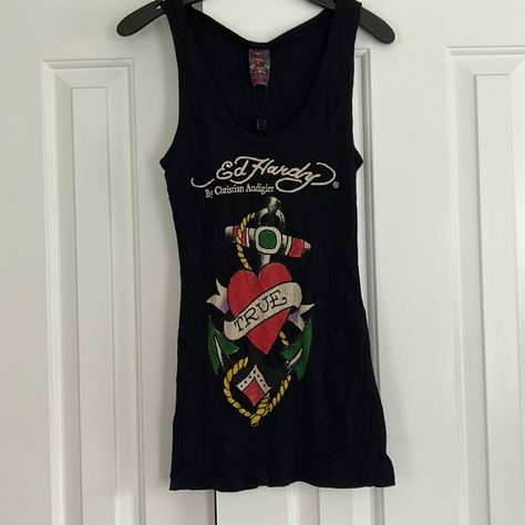 Ed Hardy By Christian Audigier True Anchor Hrt Ribbed Tank Vintage Nwt Tank Size M Ed Hardy Tank Top, Kim Kardashian 2000's, Ed Hardy Top, Trashy Clothes, Trashy Outfits, 2000s Clothing, Clothes Board, Thrift Inspo, Digital Closet