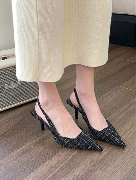 Black,36,08/22/23,Shein Shoes For Women 2023, Dress Shoes For Women, Summer High Heels, High Heel Dress Shoes, Heeled Pumps, High Heel Dress, Point Shoes, Slingback Shoes, Pointed Toe Shoes