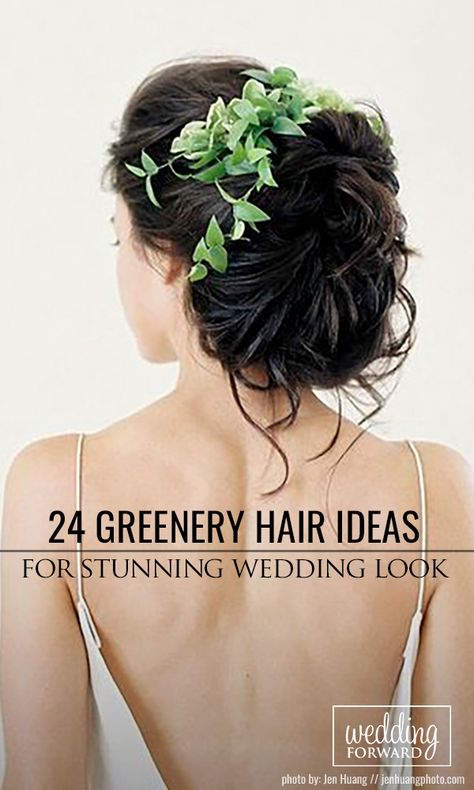 24 Stunning Greenery Wedding Hair Ideas ❤ Don’t waste your time on searching the perfect hairstyle for your wedding and just look through our greenery wedding hair ideas listing. See more: http://www.weddingforward.com/greenery-wedding-hair-ideas/ ‎#wedding #bride #weddinghairstyles #greeneryweddinghair Hairstyles For Long Hair Bride, Long Hair Bride, Wedding Hair Short, Hair Short Wedding, Hair Flowers Wedding, Wedding Hairstyles With Flowers, Hairstyles With Flowers, Engagement Ring Ideas, Bride Updo