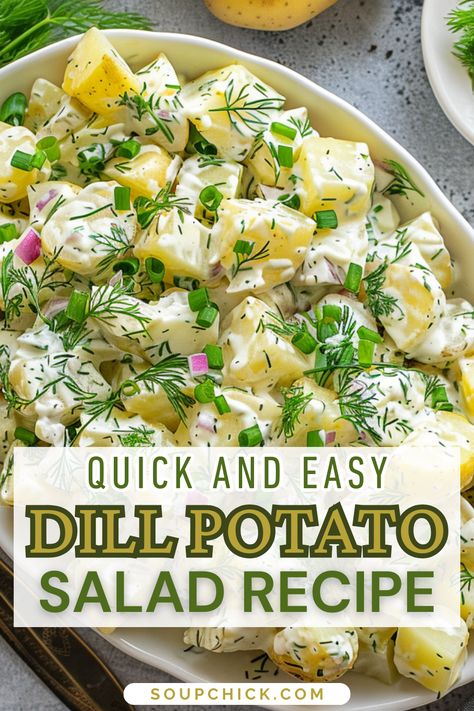 Dill Potato Salad recipe Potato Salad With Dill Recipe, Dill Potatoes Salad, Dilly Potato Salad, Vegan Dill Potato Salad, Yukon Potato Salad Recipe, Lemon Dill Potato Salad, Sour Cream Dill Potato Salad, Tangy Potato Salad, Things To Make With Dill