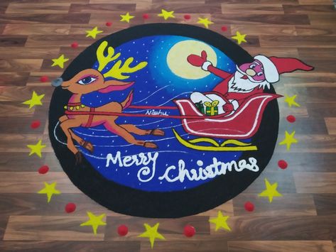 Christmas Kolam, Christmas Rangoli, Santa Claus Drawing, Christmas Hallway, Diya Rangoli, Special Rangoli, Rangoli Ideas, Small Rangoli, Small Rangoli Design