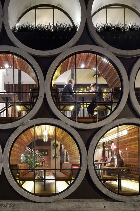 Drinking And Dining Inside Concrete-Pipes At The Prahran Hotel In Melbourne, Australia | http://www.yatzer.com/prahran-hotel Townhome Community, Round Windows, Architecture Cool, Antique Architecture, Small Boutique, Design Exterior, Palau, Architectural Designs, Hobart