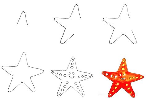 Starfish Drawing, Cute Starfish, Drawing Guide, Your Drawing, Guided Drawing, Underarmor Logo, Easy Steps, Starfish, To Draw