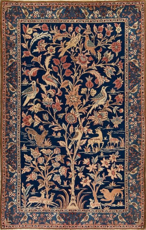 Vintage rug, handmade tree of life Persian Bijar rug in blue color. Size 3.5x5.5. Eclectic Rug Bedroom, Blue Turkish Rug, Persian Carpet Aesthetic, Navy Persian Rug, Bijar Rug, Indian Miniatures, Blue Persian Rug, Kalamkari Art, Antique Persian Carpet