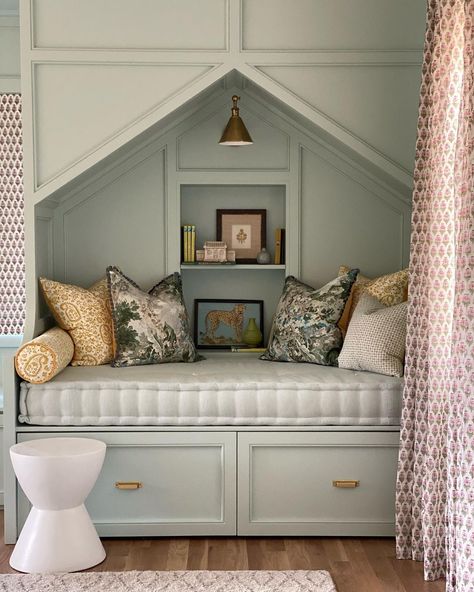 GordonDunning Interior Design on Instagram: “We hope these sweet nooks will host many Friday night slumber parties for years to come! We love designing spaces that serve as the…” Cama Closet, Alcove Bed, Bed Nook, Functional Style, Bunk Room, Day Bed, Big Girl Rooms, Cozy Nook, Reading Nook