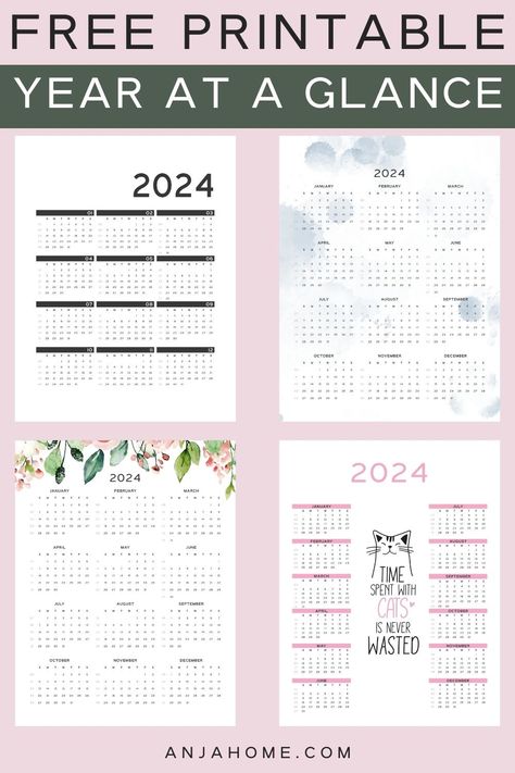 cute aesthetic 2024 year at a glance calendar 2024 Year At A Glance, 2024 Year At A Glance Printable Free, Year At A Glance Printable Free, 2024 Calendar Printable Free Aesthetic, Calendars Aesthetic, Year At A Glance Calendar, Calendars 2024, Full Year Calendar, Printable Yearly Calendar