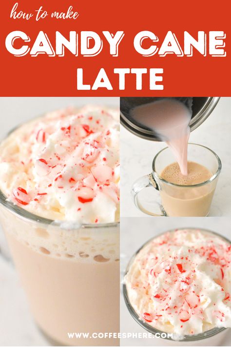 Christmas Coffee Drinks Recipes, Peppermint Latte Recipe, Candy Cane Coffee, Drinking Ideas, Flavored Coffee Recipes, Barista Recipe, Coffee Iv, Warm Drinks Recipes