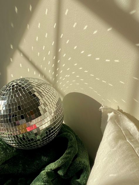 Mirror Disco Ball, Fun Lighting, Disco Ball Mirror, Disco Aesthetic, Personalized Bedroom, Aesthetic Bedroom Decor, Ball Aesthetic, Dopamine Decor, Green Blanket