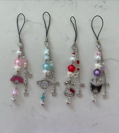 Bead Charms For Phone, Sanrio Jewelry Diy, Beaded Keychains Aesthetic, Sanrio Phone Charm, How To Make A Phone Charm, Beaded Keychain Diy, Phone Charms Diy, Matching Phone Charms, Cute Phone Charms