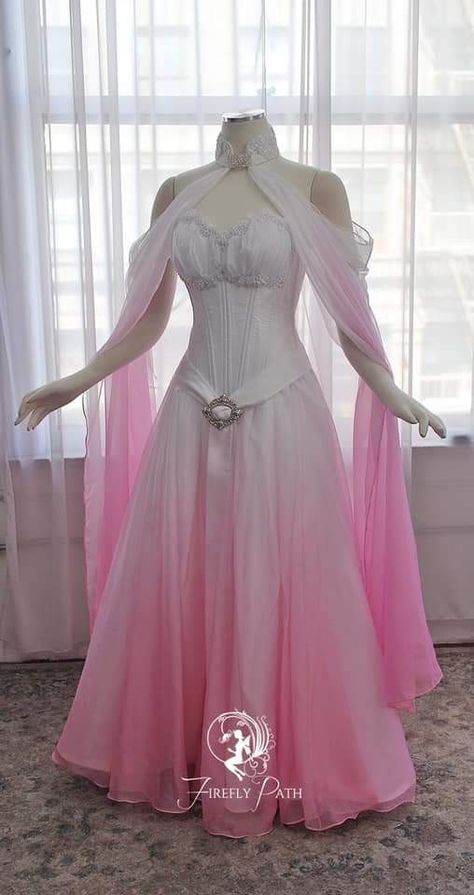 Pink Fantasy Dress, Pretty Formal Dresses, Firefly Path, Fairy Gown, Elven Dress, Fantasy Dresses, Looks Party, Fantasy Gowns, Medieval Dress