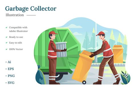 Trash Collector, Solid Waste, Waste Disposal, The Collector, Design Template, Adobe Illustrator, Illustration Design, Vector Illustration, Design