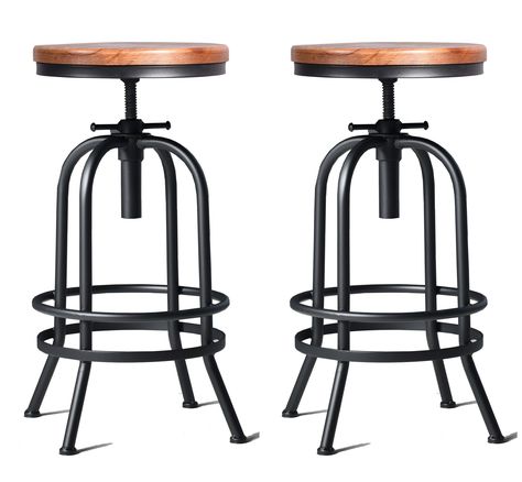 PRICES MAY VARY. 【2pc Adjustable height barstools】With a smooth, 360-degree turning radius, adjustable height swivel and comfortable foot rest, fix height to counter height or bar height is a comfortable companion to the kitchen island, kitchen counter or pub height dining room table 【Multifunctional】Designed with a brown seat and a black base, this vintage industrial stool adds a traditional touch to the island and complements the farmhouse decor.Its unique structure and tasteful aesthetics giv Industrial Stool, Industrial Bar Stools, Stool Height, Industrial Bar, Bar Height Stools, Counter Height Bar, Swivel Stool, Wood Stool, Counter Height Bar Stools