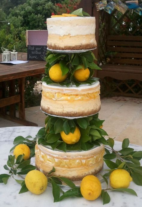 Rustic Wedding Cake ~ Lemon Cheesecake with Ginger Biscuit Base (filled with Lemon Curd and Cream) Wedding Cake Lemon, Ginger Wedding, Wedding Lemon, Cheesecake Wedding, Lime Wedding, Cheesecake Wedding Cake, Wedding Cheesecake, Cream Wedding Cakes, Cheese Wedding Cake