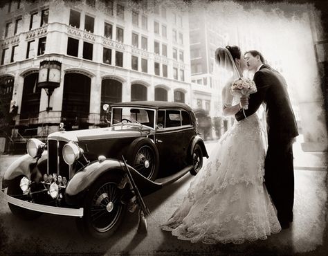 gangster wedding ideas - Google Search Gangster Wedding, Wedding Wall Art, Beautiful Wedding Photography, Jazz Age, Old Car, Vintage Glam, Wedding Art, City Wedding, Love Pictures