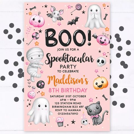 Personalised Spooktacular Halloween Party Invitations, Invites Girls, Pink | eBay Spooktacular Halloween, Halloween Party Invitations, 8th Birthday, Halloween Party, Party Invitations, Halloween, Birthday, Pink