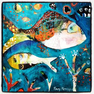 The Altered Page: 30/30: Tracy Verdugo Tracey Verdugo, Intuitive Painting Inspiration, Tracy Verdugo, Fish Abstract, Aqua Art, Whimsical Artwork, Intuitive Painting, Intuitive Art, New Works