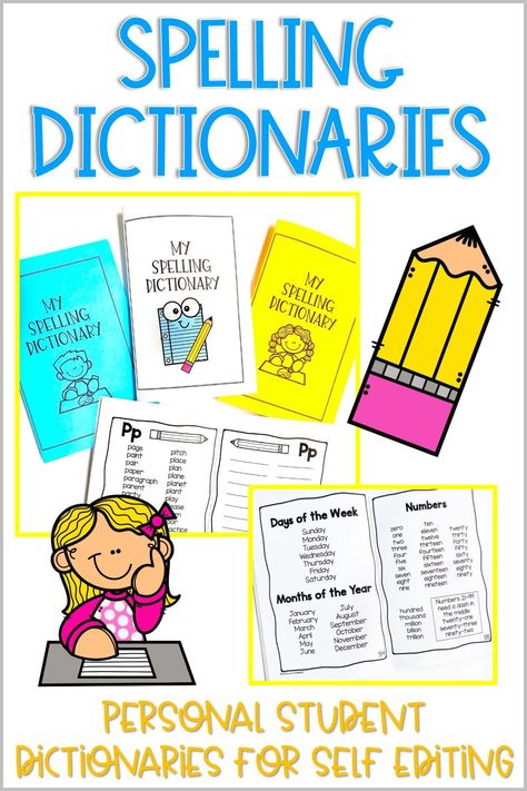 Student dictionaries for use during writing and self editing. Students can keep their own spelling dictionary in writing folder as a reference material. Includes commonly spelled words for a-z and a reference section with categories such as days of the week, months of the year, numbers, colors, shapes, abbreviations, homophones, etc. Phonics Dictionary, Behavior Accommodations, Parts Of Speech Practice, Spelling Dictionary, Student Dictionary, Self Editing, Spelling Words List, Writing Conferences, Writing Folders