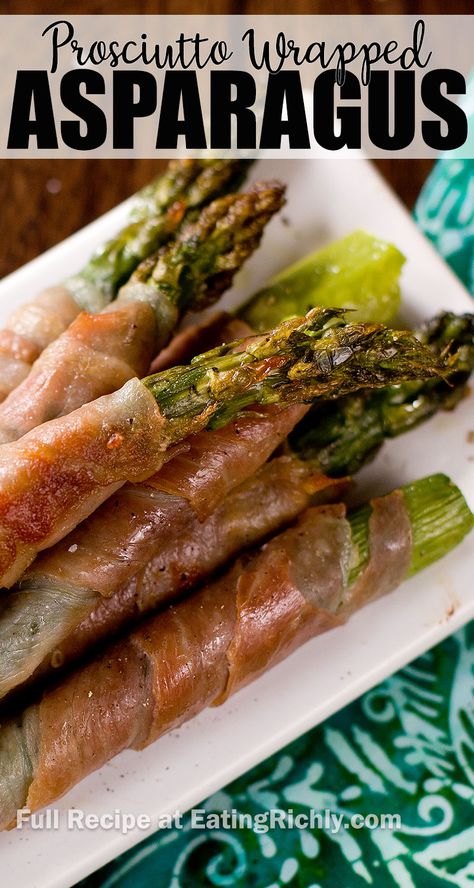 Prosciutto wrapped asparagus is roasted in the oven for an easy, flavorful party appetizer. Perfect for holidays and entertaining! #asparagus #appetizer #appetizerrecipe #snack #ketorecipe #keto #ketodiet #lowcarb #lowcarbrecipe #lowcarbdiet Proscuitto Wrapped Asparagus, Asparagus Appetizer, Asparagus Recipes Oven, Prosciutto Asparagus, Asparagus Recipes Baked, Asparagus Recipes Roasted, Wrapped Asparagus, Prosciutto Wrapped, Prosciutto Wrapped Asparagus