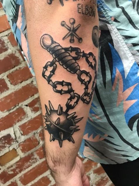 Chain And Ball Tattoo, Ball And Chain Tattoo, Chain Tattoo, Traditional Tattoo Designs, Ball And Chain, American Traditional Tattoo, American Traditional, Back Tattoo, Traditional Tattoo