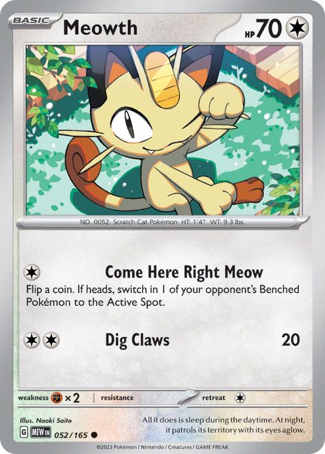 Meowth Pokemon, Cat Pokemon, 151 Pokemon, Scarlet Violet, Team Bags, Collectible Trading Cards, Pokemon Trading Card Game, Pokemon Trading Card, All Pokemon