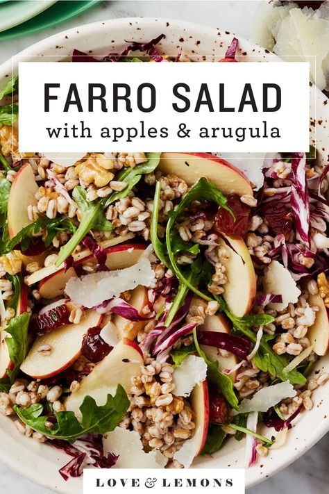 Farro Arugula Apple Salad, Winter Farro Salad, Farro Arugula Salad, Farro Zucchini Recipes, Lemons Recipes, Farro Salad Recipes, Farro Recipes, Autumn Salad Recipes, Radicchio Salad