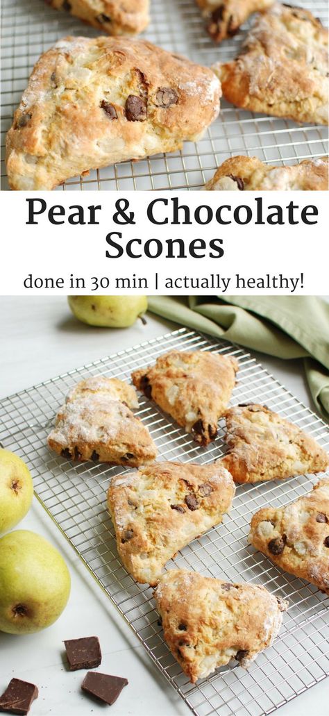 Healthy Scone Recipe, Pear Scones Recipe, Pear Breakfast Recipes Healthy, Pear And Ginger Scones, Scone Recipes Chocolate Chip, Healthy Scones Recipe Oats, Pear Scones, Scones Healthy, Pear And Chocolate