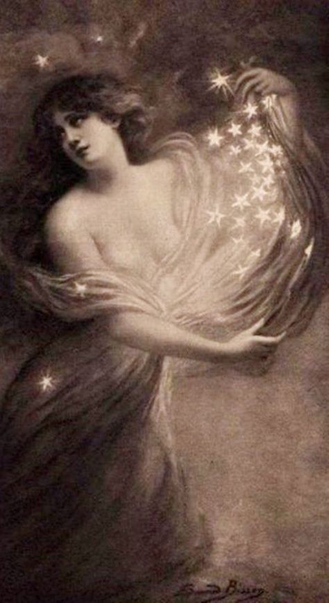 Edouard Bisson - Paris 1856 - 1939 | Valeria V | Flickr Vintage Star Illustration, Edouard Bisson, Vintage Celestial Art, Rennaissance Art, Pre Raphaelite, Fairytale Art, Mystical Art, Shooting Photo, On The Moon