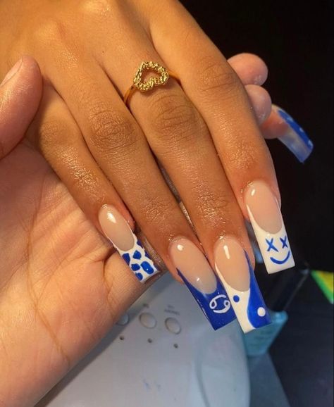 Acrylic Ideas, Long Acrylic Nail Designs, Blue Acrylic Nails, Drip Nails, Colored Acrylic Nails, Long Acrylic Nails Coffin, Nails Blue, Acrylic Nails Coffin Pink, Long Square Acrylic Nails