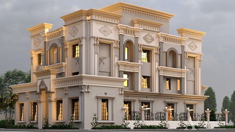 Home Front Wall Design, Modern House Front Elevation, House Front Elevation Design, House Front Elevation, Castle House Design, Classic Facade, Front Wall Design, Classical House, Modern Small House Design