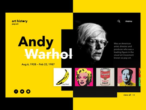 Pop Art Website Concept by Tanya Morenko Pop Art Artists, Website Concept, Abstract Graphic Design, Art Web, Art Apps, Web Layout Design, Web Template Design, Website Layout, Pop Design