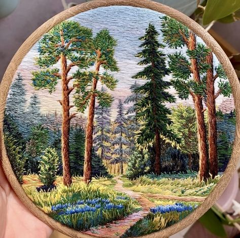 Embroidery Landscape, Landscape Embroidery, Embroidery Artwork, Embroidery Hoop Wall, Tree Embroidery, Embroidery Wall Art, Embroidered Art, Hand Embroidery Projects, Hand Embroidery Flowers