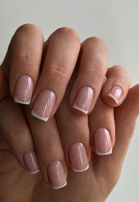 nude nails, simple nails, minimalist nails, minimalist nail ideas, nail inspirations, milky nails, short simple nails, minimalist elegant nails Milky Nails Short, Short Simple Nails, Classic French Tip Nails, Nails Short Simple, Elegant Nails French, Classic French Tip, Nails Minimalist, Minimalist Nail, Elegant Manicure