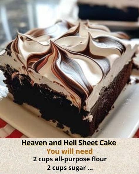 Heaven And Hell Sheet Cake, Heaven Cake, Unsweetened Cocoa Powder, Heaven And Hell, Sheet Cake, Cake Ingredients, Unsweetened Cocoa, 2 Cups, Cocoa Powder