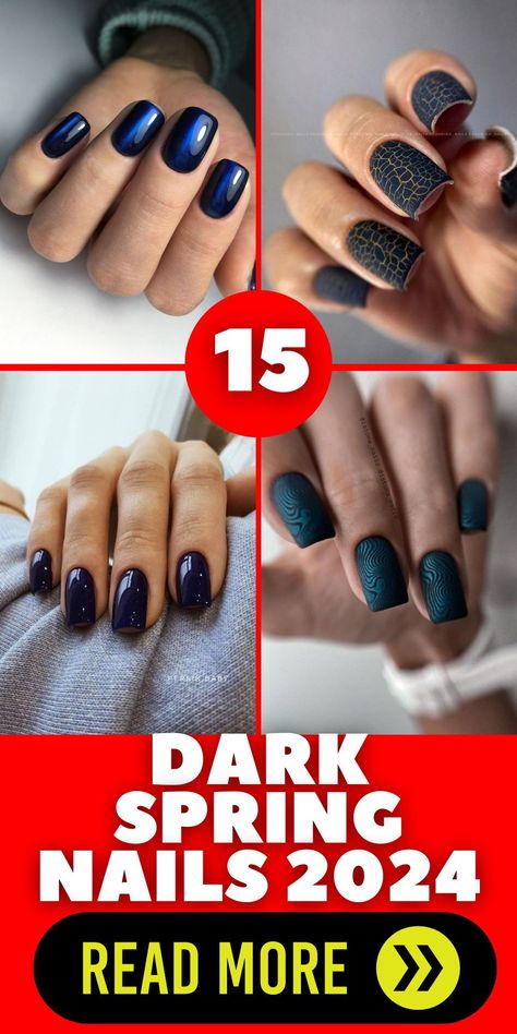 For a chic and trendy look in 2024, dark spring nails are the way to go. These nails come in colors like deep red and dark purple, perfect for adding a touch of mystery to your spring style. The short length makes them practical for everyday wear, while the dark colors ensure they stand out. Nail Design Dark Colors, Dark Spring Nails Short, Dark Spring Nails 2024, Dark Nails For Spring, Short Square Acrylic Nails Dark Colors, Dark Summer Nails Colors, Spring Nails 2024 Trends Short, Spring 2024 Nail Colors Trends, Dark Color Nail Ideas